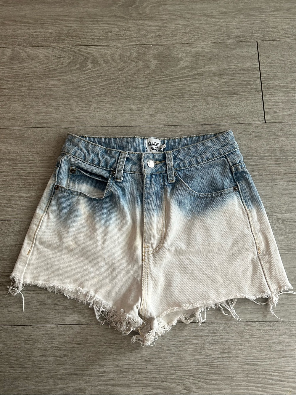 Princess Polly Blue-to-White High-Rise Dip Dye Denim Shorts